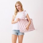 Wholesale striped Terry Cloth Tote Bag Full Zip Closure Lined Body Open Pocket L