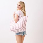 Wholesale striped Terry Cloth Tote Bag Full Zip Closure Lined Body Open Pocket L