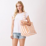 Wholesale striped Terry Cloth Tote Bag Full Zip Closure Lined Body Open Pocket L