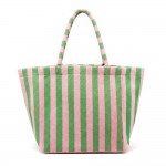 Wholesale striped Terry Cloth Tote Bag Full Zip Closure Lined Body Open Pocket L