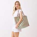 Wholesale striped Terry Cloth Tote Bag Full Zip Closure Lined Body Open Pocket L