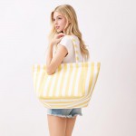 Wholesale striped Terry Cloth Tote Bag Full Zip Closure Lined Body Open Pocket L