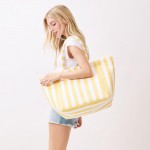 Wholesale striped Terry Cloth Tote Bag Full Zip Closure Lined Body Open Pocket L