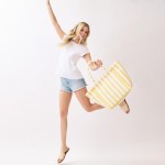 Wholesale striped Terry Cloth Tote Bag Full Zip Closure Lined Body Open Pocket L