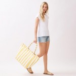 Wholesale striped Terry Cloth Tote Bag Full Zip Closure Lined Body Open Pocket L