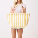 Wholesale striped Terry Cloth Tote Bag Full Zip Closure Lined Body Open Pocket L
