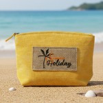 Wholesale canvas Pouch Summer Holiday Burlap Patch Detail Fill Zip Closure Lined