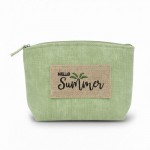 Wholesale canvas Pouch Hello Summer Burlap Patch Detail Fill Zip Closure Lined B
