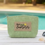 Wholesale canvas Pouch Hello Summer Burlap Patch Detail Fill Zip Closure Lined B