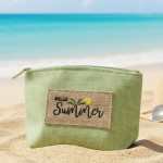Wholesale canvas Pouch Hello Summer Burlap Patch Detail Fill Zip Closure Lined B