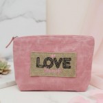 Wholesale canvas Pouch Love Yourself Burlap Patch Detail Fill Zip Closure Lined