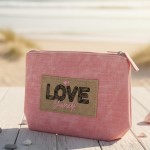 Wholesale canvas Pouch Love Yourself Burlap Patch Detail Fill Zip Closure Lined