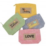 Wholesale canvas Pouch Love Yourself Burlap Patch Detail Fill Zip Closure Lined
