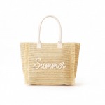Wholesale woven Straw Gold Lurex Summer Bag Fringe Detail Full Zip Closure Inner