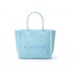 Wholesale woven Straw Gold Lurex Summer Bag Fringe Detail Full Zip Closure Inner