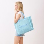 Wholesale woven Straw Gold Lurex Summer Bag Fringe Detail Full Zip Closure Inner