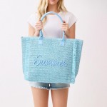 Wholesale woven Straw Gold Lurex Summer Bag Fringe Detail Full Zip Closure Inner