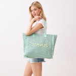 Wholesale woven Straw Gold Lurex Summer Bag Fringe Detail Full Zip Closure Inner