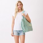 Wholesale woven Straw Gold Lurex Summer Bag Fringe Detail Full Zip Closure Inner