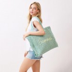 Wholesale woven Straw Gold Lurex Summer Bag Fringe Detail Full Zip Closure Inner