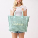 Wholesale woven Straw Gold Lurex Summer Bag Fringe Detail Full Zip Closure Inner