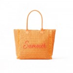 Wholesale woven Straw Gold Lurex Summer Bag Fringe Detail Full Zip Closure Inner