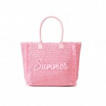 Wholesale woven Straw Gold Lurex Summer Bag Fringe Detail Full Zip Closure Inner