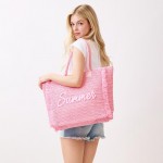 Wholesale woven Straw Gold Lurex Summer Bag Fringe Detail Full Zip Closure Inner