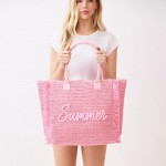 Wholesale woven Straw Gold Lurex Summer Bag Fringe Detail Full Zip Closure Inner