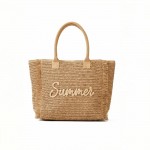 Wholesale woven Straw Gold Lurex Summer Bag Fringe Detail Full Zip Closure Inner