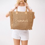 Wholesale woven Straw Gold Lurex Summer Bag Fringe Detail Full Zip Closure Inner