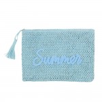 Wholesale woven Straw Gold Lurex Summer Pouch Full Zip Closure Inner Open Pocket
