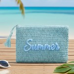 Wholesale woven Straw Gold Lurex Summer Pouch Full Zip Closure Inner Open Pocket