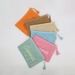 Wholesale woven Straw Gold Lurex Summer Pouch Full Zip Closure Inner Open Pocket