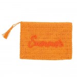 Wholesale woven Straw Gold Lurex Summer Pouch Full Zip Closure Inner Open Pocket