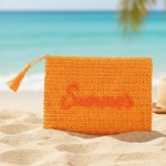 Wholesale woven Straw Gold Lurex Summer Pouch Full Zip Closure Inner Open Pocket