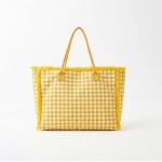Wholesale gingham Terry Cloth Tote Bag Fringe Detail Full Zip Closure Internal P