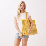 Wholesale gingham Terry Cloth Tote Bag Fringe Detail Full Zip Closure Internal P