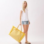 Wholesale gingham Terry Cloth Tote Bag Fringe Detail Full Zip Closure Internal P