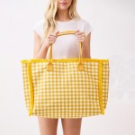 Wholesale gingham Terry Cloth Tote Bag Fringe Detail Full Zip Closure Internal P
