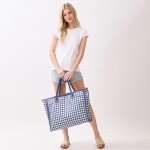Wholesale gingham Terry Cloth Tote Bag Fringe Detail Full Zip Closure Internal P