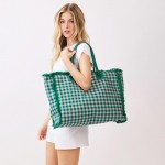 Wholesale gingham Terry Cloth Tote Bag Fringe Detail Full Zip Closure Internal P