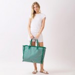 Wholesale gingham Terry Cloth Tote Bag Fringe Detail Full Zip Closure Internal P