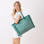 Wholesale gingham Terry Cloth Tote Bag Fringe Detail Full Zip Closure Internal P