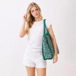 Wholesale gingham Terry Cloth Tote Bag Fringe Detail Full Zip Closure Internal P