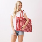 Wholesale gingham Terry Cloth Tote Bag Fringe Detail Full Zip Closure Internal P