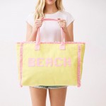 Wholesale bEACH Terry Cloth Tote Bag Fringe Detail Full Zip Closure Internal Po