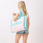 Wholesale bEACH Terry Cloth Striped Tote Bag Frings Detail Full Zip Closure Inn