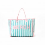 Wholesale bEACH Terry Cloth Striped Tote Bag Frings Detail Full Zip Closure Inn