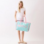 Wholesale bEACH Terry Cloth Striped Tote Bag Frings Detail Full Zip Closure Inn